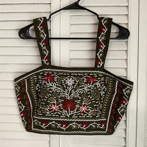 Alya Cotton Embroidery Floral Thick Strap Cropped Top with Zipper Size L